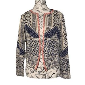 Lucky Lotus Lucky Brand 100% Cotton Open Front Antik Batik Jacket Sz M